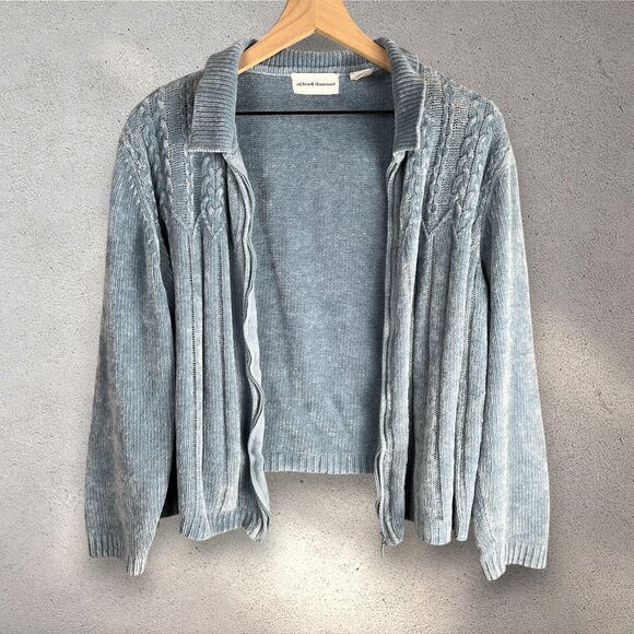 Alfred Dunner Zip-Up Chenille Collared Cardigan Women’s L Light Blue Cable Knit - Picture 3 of 11